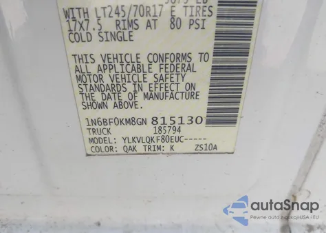 2016 Nissan Nv Cargo Nv1500 S V6 z USA, uszkodzony, nr VIN 1N6BF0KM8GN815130